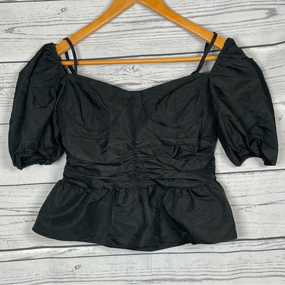 WAYF Women’s Crop Top Black Puff sleeves Size S